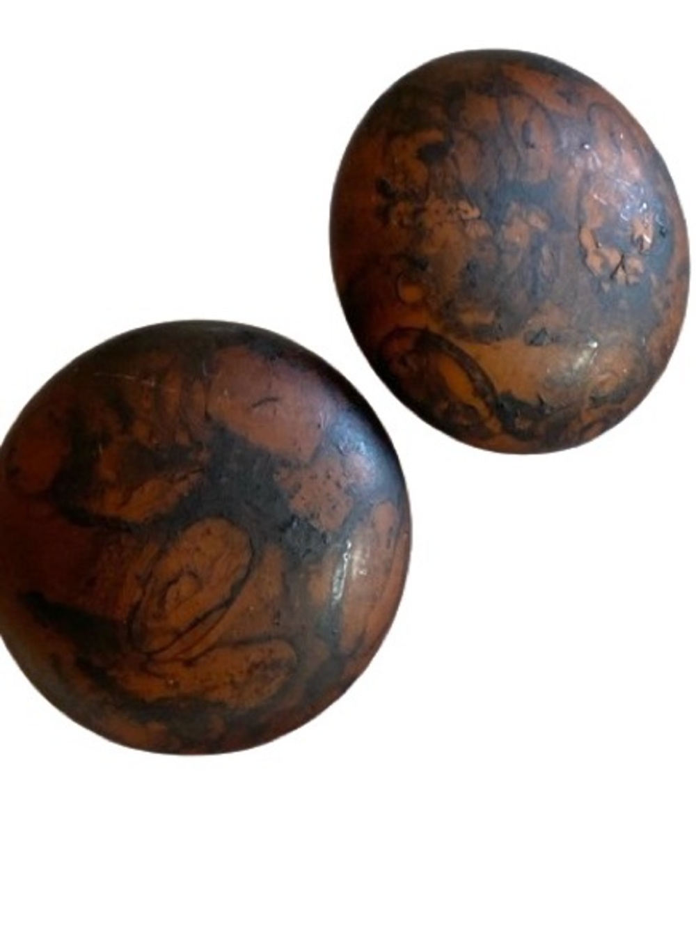 Vintage Round Flat Pierced Earrings Disk Button Design Wood / Stone Like 1.25”